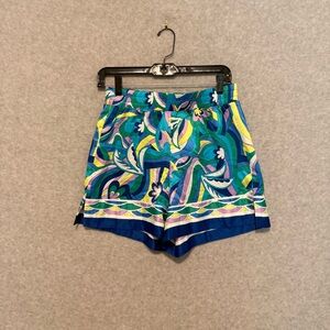 Vibrant Blue Multi-Print Satin Shorts